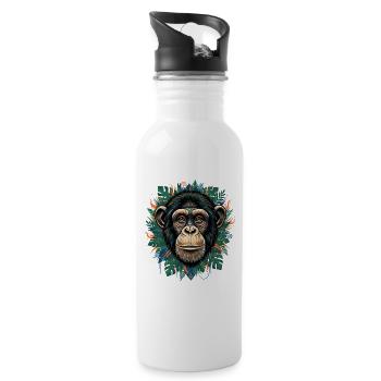 Monkey portrait in tropical green - Water bottle with straw - white - Right