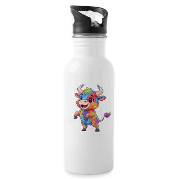 Colorful cow color explosion - Water bottle with straw - white - Right