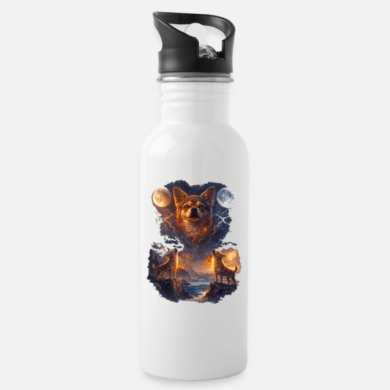 Chihuahua zwei Monde - Trinkflasche mit integriertem Trinkhalm - Weiß