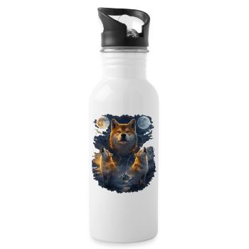 Shiba Inu Zwei Monde - Trinkflasche mit integriertem Trinkhalm - Weiß - Rechts