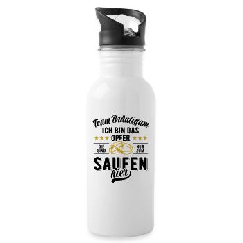 JGA Team Bräutigam Ich bin das Opfer - Bier saufen - Trinkflasche mit integriertem Trinkhalm - Weiß - Rechts