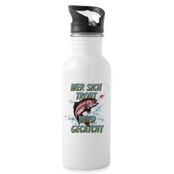 Forellen Angeln Trout Sprung – Fangfreude - Trinkflasche mit integriertem Trinkhalm - Weiß - Rechts