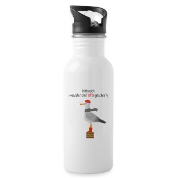  Lustiger Möwe Spruch  Mittwoch Halb Geschafft  - Trinkflasche mit integriertem Trinkhalm - Weiß - Rechts