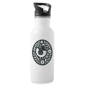 Chicken | Farm Flowers Folk Art - Water bottle with straw - white - Right