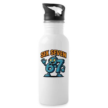 Six Seven 67 Italian Brainrot Roboter Meme Humor - Trinkflasche mit integriertem Trinkhalm - Weiß - Rechts