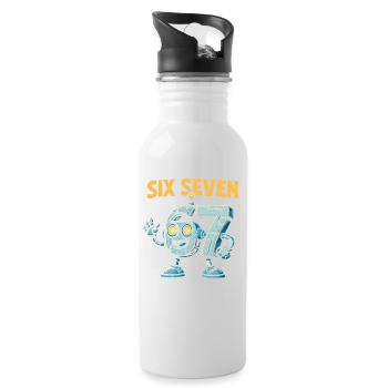Six Seven 67 Italian Brainrot Roboter Meme Humor - Trinkflasche mit integriertem Trinkhalm - Weiß - Rechts