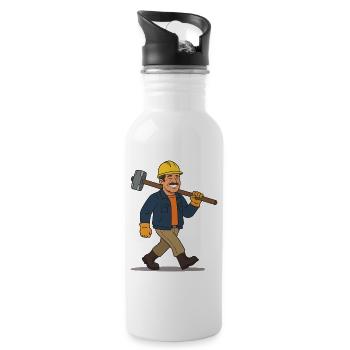 Funny construction worker with sledgehammer - Water bottle with straw - white - Right