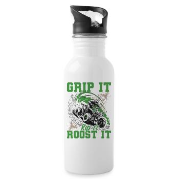 Quad ATV Boy Men Four Wheeler - Trinkflasche mit integriertem Trinkhalm - Weiß - Rechts