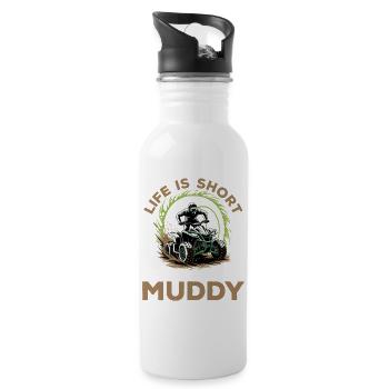 Quad ATV Boy Men Four Wheeler - Trinkflasche mit integriertem Trinkhalm - Weiß - Rechts