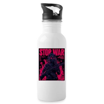 Neon Stop-War Protest - Water bottle with straw - white - Right
