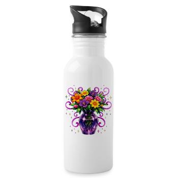 Beltane Blessings May Day Mystical Flower - Water bottle with straw - white - Right