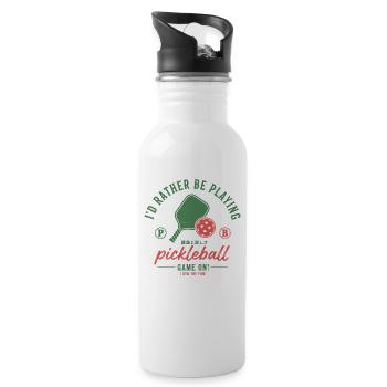 Pickleball Funny Player Playing Pickleball Court - Water bottle with straw - white - Right