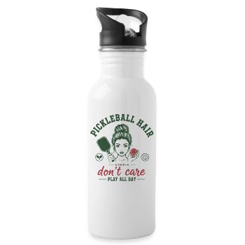Pickleball Hair Dont Care Play All Day Funny - Water bottle with straw - white - Right