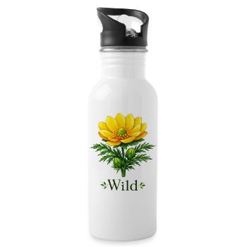 Adonis Beauty Yellow Wildflower Nature Floral Design - Water bottle with straw - white - Right