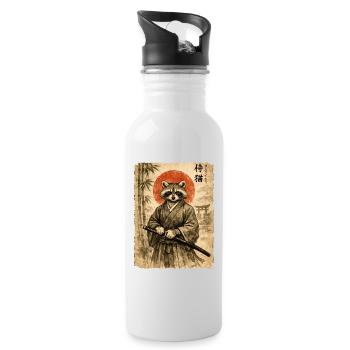 Samurai, Waschbär, Japanische Kunst, Anime - Trinkflasche mit integriertem Trinkhalm - Weiß - Rechts