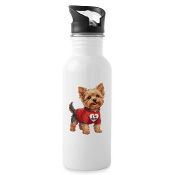 Dessin animé Yorkshire Terrier J’aime Maman - Gourde avec paille intégrée - blanc - Droite