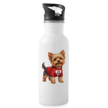 Dessin animé Yorkshire Terrier J’aime Maman - Gourde avec paille intégrée - blanc - Droite