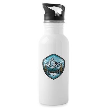 Mountain Lake Shield Mountain Landscape Forest - Water bottle with straw - white - Right