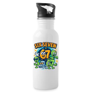 Six Seven 67 Italian Brainrot Nerd Humor Lustig - Trinkflasche mit integriertem Trinkhalm - Weiß - Rechts