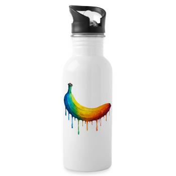 Banane mit buntem Farbverlauf - Trinkflasche mit integriertem Trinkhalm - Weiß - Rechts