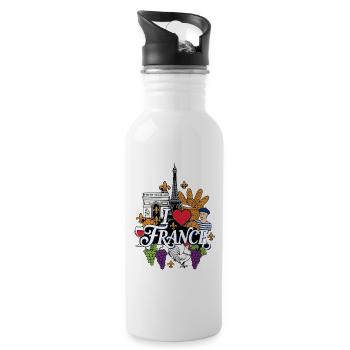 I Love France Urlaub - Trinkflasche mit integriertem Trinkhalm - Weiß - Rechts