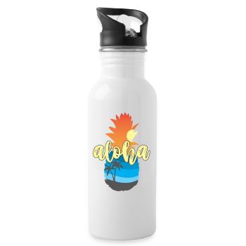 Aloha Sunset Pineapple – Hawaii Beach Vibes - Water bottle with straw - white - Right