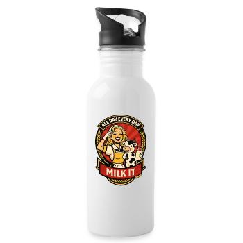 Den ganzen Tag, jeden Tag, melke es Retro-Kuh - Trinkflasche mit integriertem Trinkhalm - Weiß - Rechts