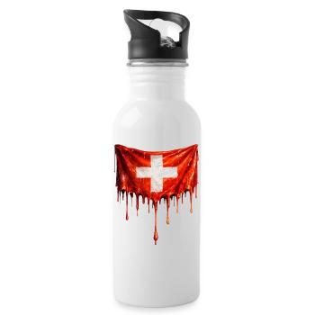 Abtropfende Schweizer Flagge - Trinkflasche mit integriertem Trinkhalm - Weiß - Rechts