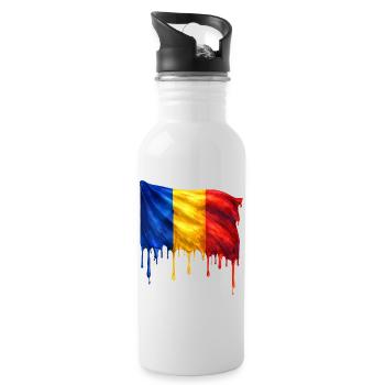 Tropfende Rumänien Flagge Kunst - Trinkflasche mit integriertem Trinkhalm - Weiß - Rechts
