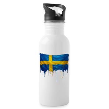 Sweden Flag Drop Art - Water bottle with straw - white - Right