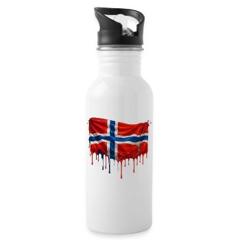 Norwegische Flagge Tropfen - Trinkflasche mit integriertem Trinkhalm - Weiß - Rechts
