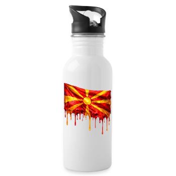 Macedonian Flag Drop - Water bottle with straw - white - Right