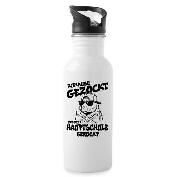 Zuhause gezockt Hauptschule gerockt Schulabschluss - Trinkflasche mit integriertem Trinkhalm - Weiß - Rechts
