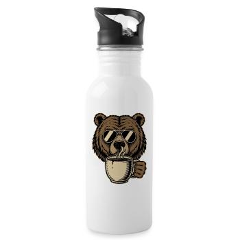 Bearly Awake Coffee Bear - Water bottle with straw - white - Right