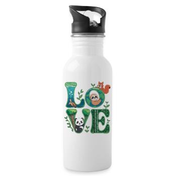 Nature Love Shirt with Panda Sloth - Water bottle with straw - white - Right