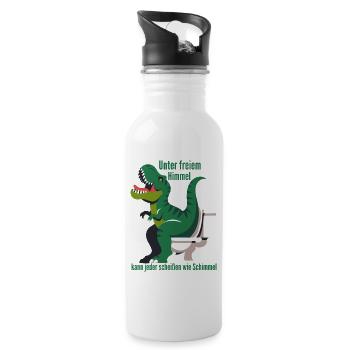 Dino auf Toilette im Freien - Trinkflasche mit integriertem Trinkhalm - Weiß - Rechts