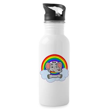 Colorful Baby Elephant Rainbow Cloud - Water bottle with straw - white - Right