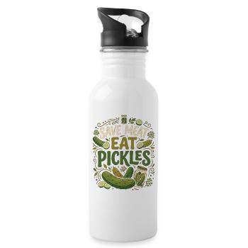 Lustiger Gurken Spruch Save Meat Eat Pickles - Trinkflasche mit integriertem Trinkhalm - Weiß - Rechts