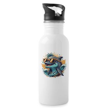 Dolphin with Sunglasses Surf Tropical Design - Water bottle with straw - white - Right