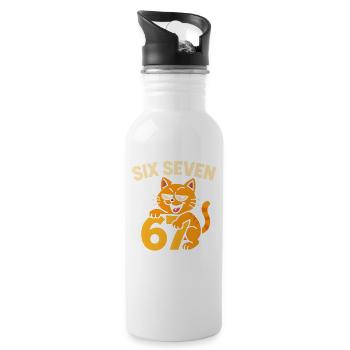 Six Seven Katze 67 Italian Brainrot Humor - Trinkflasche mit integriertem Trinkhalm - Weiß - Rechts