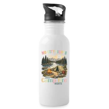 Camping Campfire Camper Outdoor Nature Mountains - Water bottle with straw - white - Right