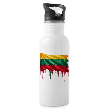 Litauische Flagge bunte Farbe - Trinkflasche mit integriertem Trinkhalm - Weiß - Rechts
