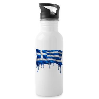 Griechische Flagge bunte Farbe - Trinkflasche mit integriertem Trinkhalm - Weiß - Rechts