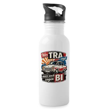 Vintage Trabi Wer TRA sagt muss auch BI sagen - Trinkflasche mit integriertem Trinkhalm - Weiß - Rechts
