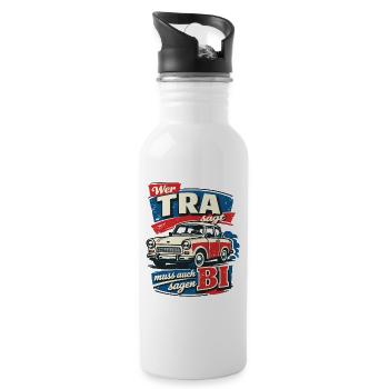 Vintage Trabi Wer TRA sagt muss auch BI sagen - Trinkflasche mit integriertem Trinkhalm - Weiß - Rechts