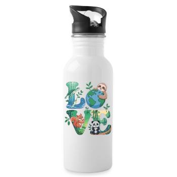 Nature Love Shirt Panda Sloth Turtle - Water bottle with straw - white - Right