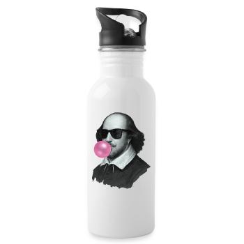 William Shakespeare mit Kaugummi und Sonnenbrille - Trinkflasche mit integriertem Trinkhalm - Weiß - Rechts