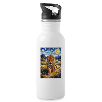 Tigre dans la Forêt de la Nuit Étoilée - Gourde avec paille intégrée - blanc - Droite