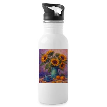Yellow Sunflowers Flowers Sunflower Graphics - Water bottle with straw - white - Right