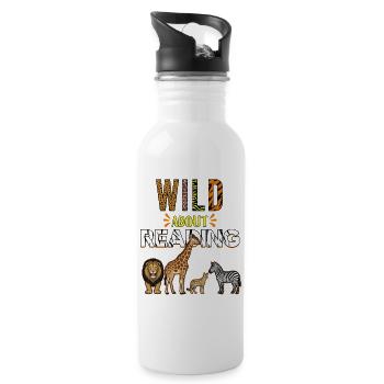 Zoo Animals Reading Wild About Reading - Water bottle with straw - white - Right